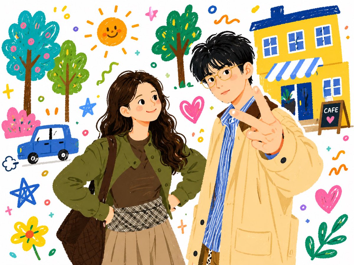 Couple illustration doodle cafe