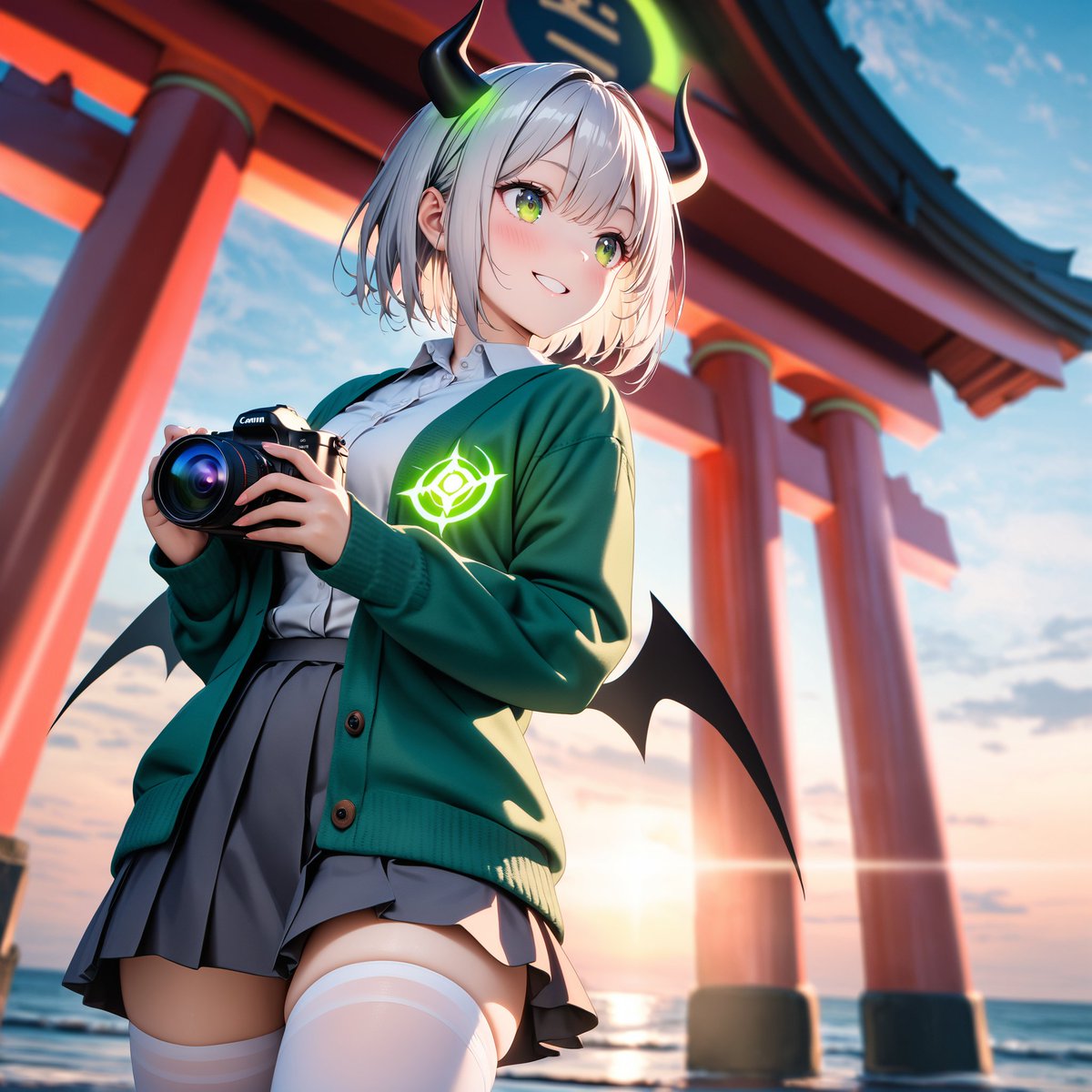 Girl anime illustration neon outdoor cute