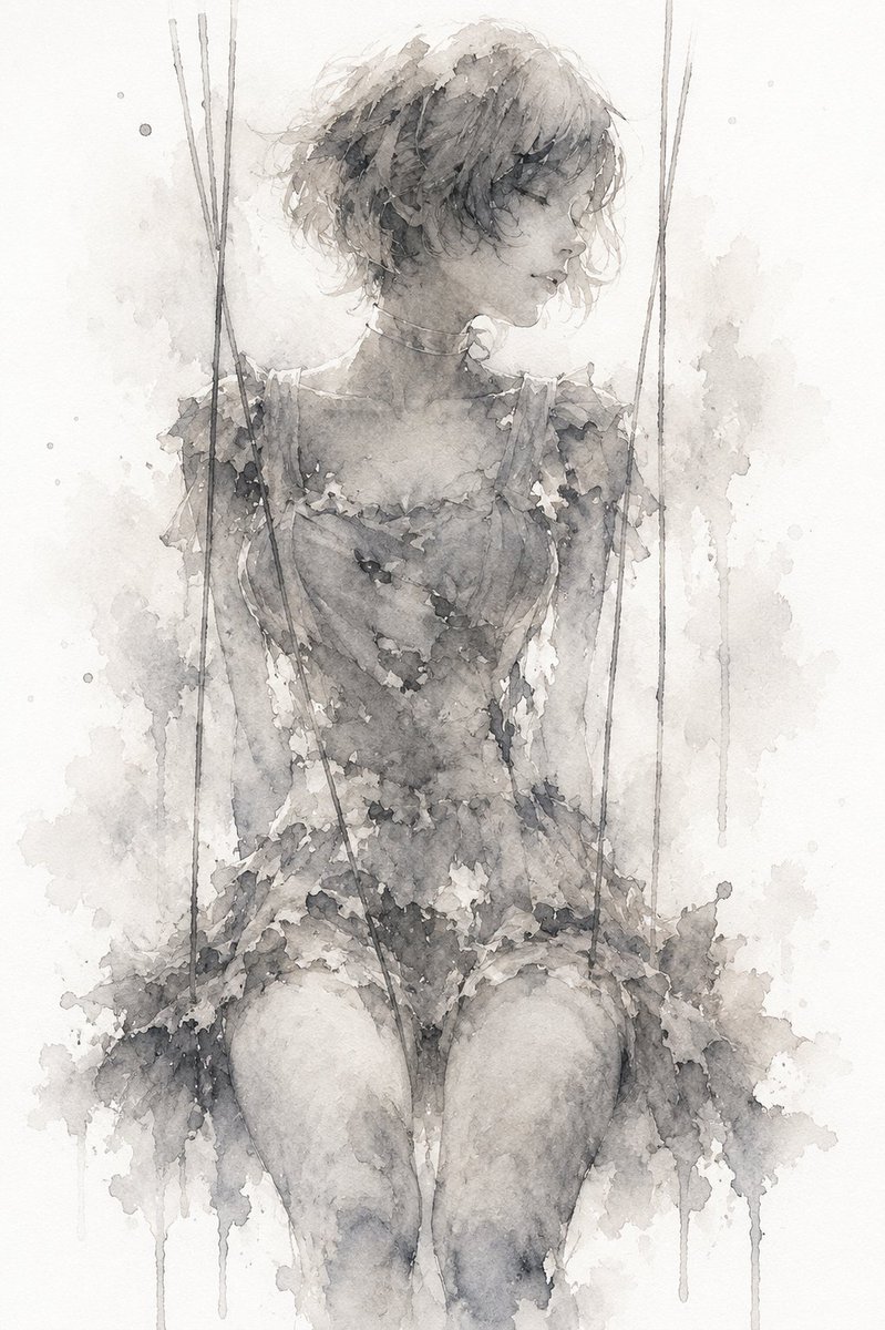 Female illustration watercolor melancholic